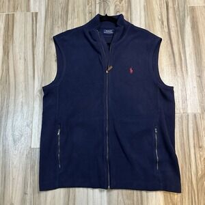 Polo Ralph Lauren Large Navy Full Zip Cotton Vest Zip Pockets Golf Preppy Casual
